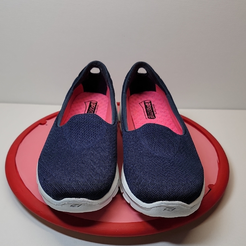 Skechers Navy Slip-On Shoes with Pink Insole